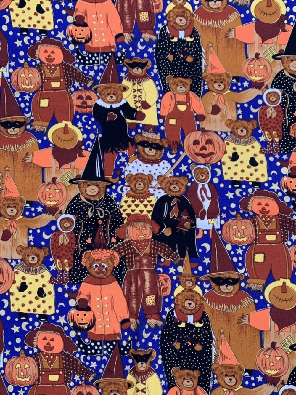 Hi-Fashion Fabrics SPOOKY M1 Halloween Bears In Costumes 37"x 40" Cotton Fabric